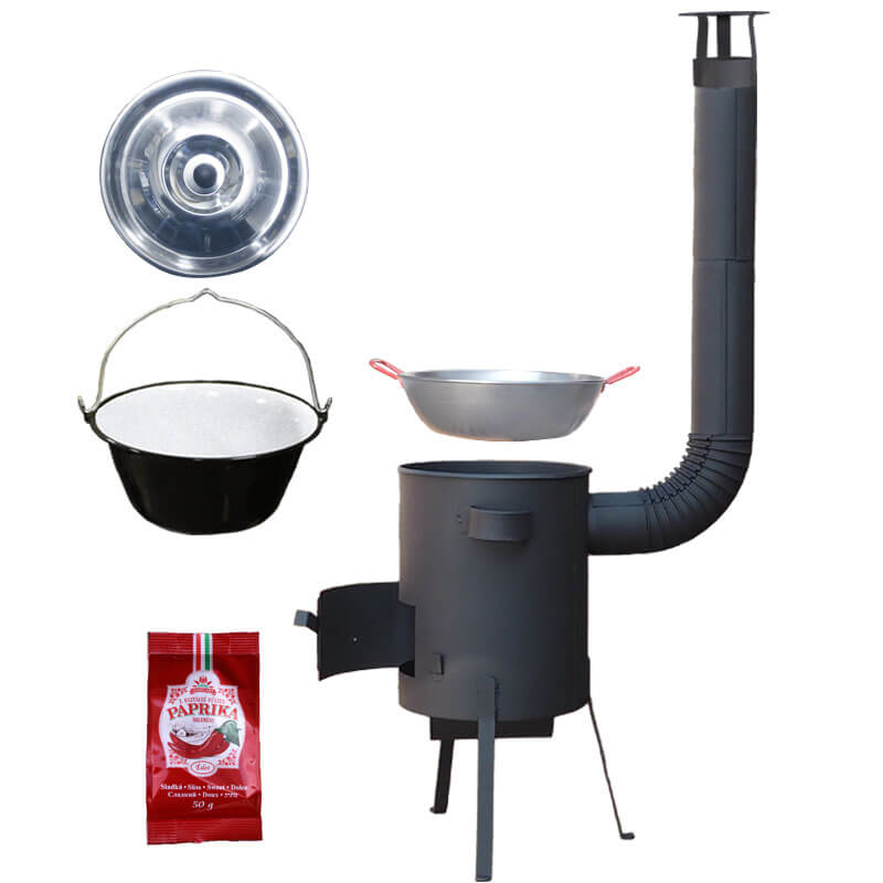Smaltovaný kotlík 22 L + Panvica PAELLA (WOK) 45 cm + sladká paprika 50 g + žiaruvzdorná kotlina 42 PLUS 600 s roštom na popol 4 mm