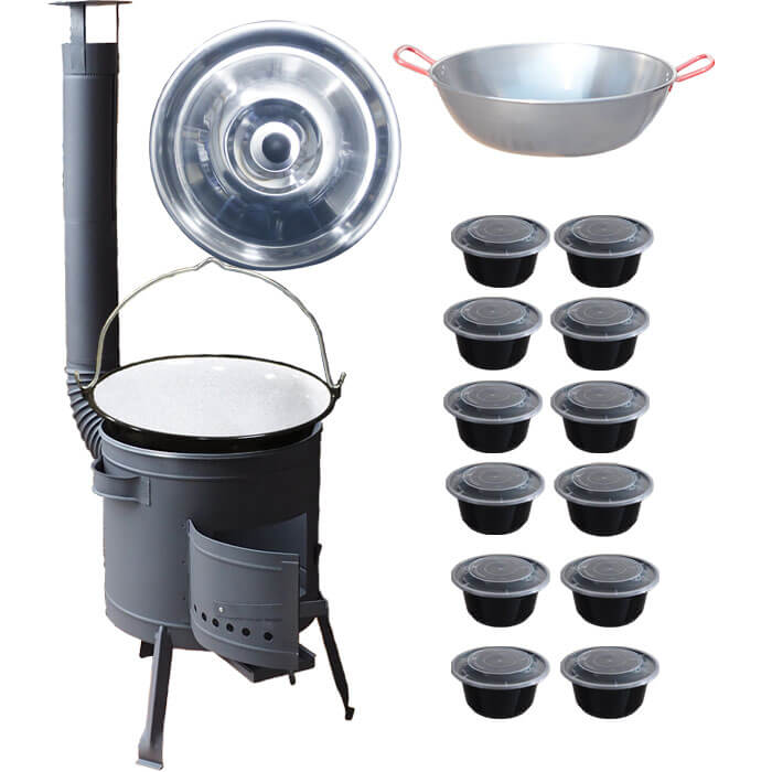 Smaltovaný kotlík 22 L + Panvica PAELLA (WOK) 45 cm + misky 12 ks + nízka kotlina 42 PLUS 600