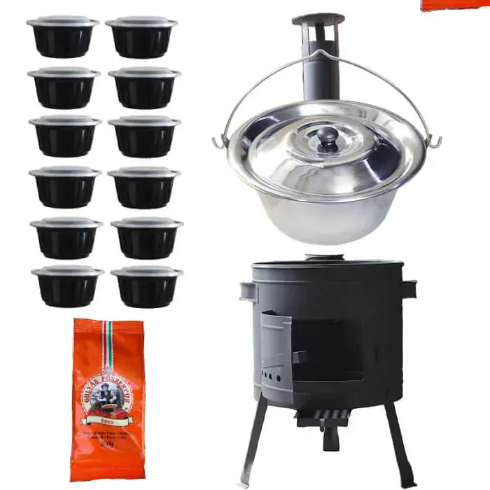 Nerezový kotlík 22 L (0,8 mm) INOX + hrubostenná (1,5 mm) žiaruvzdorná kotlina BALKY STRONG 42 PLUS 600 + misky 12 ks + paprikové korenie na guláš 100 g