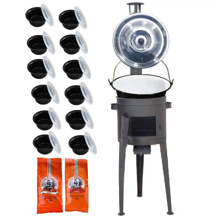 Smaltovaný kotlík 22 L (1,2 mm) + vysoká žiaruvzdorná kotlina (1,5 mm) HODO 42 cm PLUS 600 + misky 12 ks + 2 x korenie na guláš 100 g