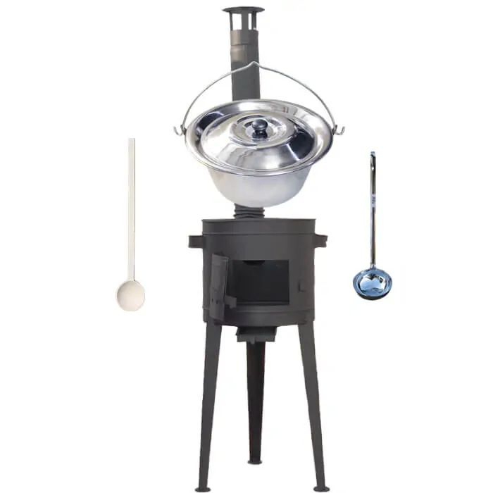 Nerezový kotlík 22 L (0,8 mm) + vysoká žiaruvzdorná kotlina (1,5 mm) HODO 42 cm PLUS 600 + vareška + naberačka