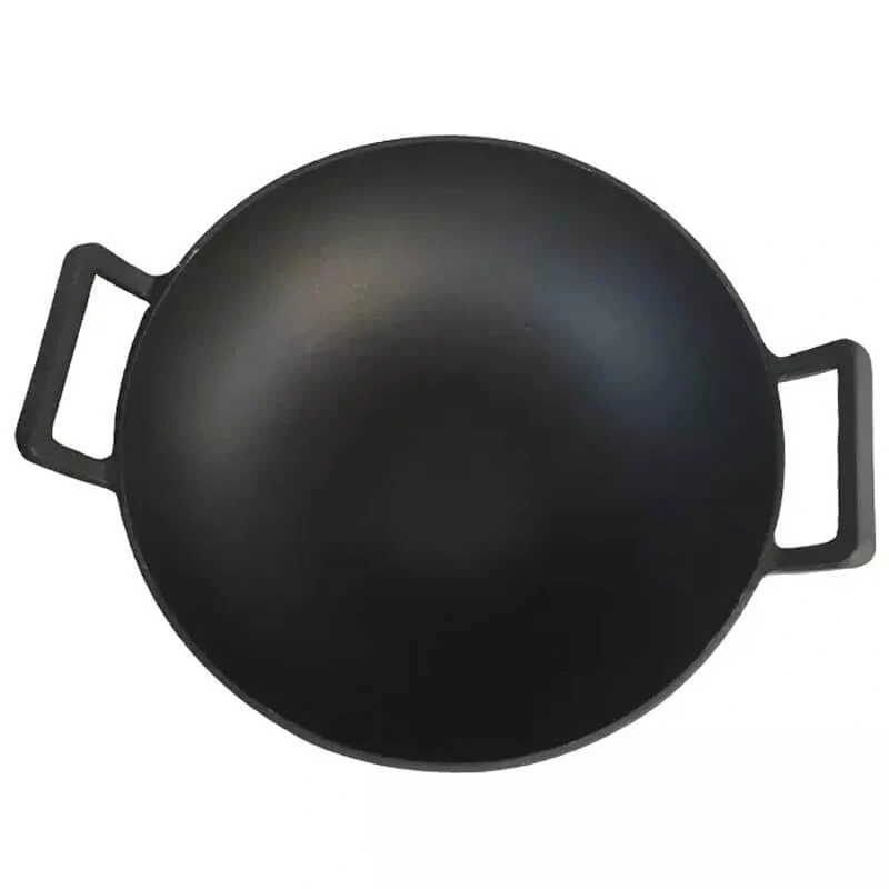 Liatinový čínsky wok 36,5 cm s drevenou pokrievkou
