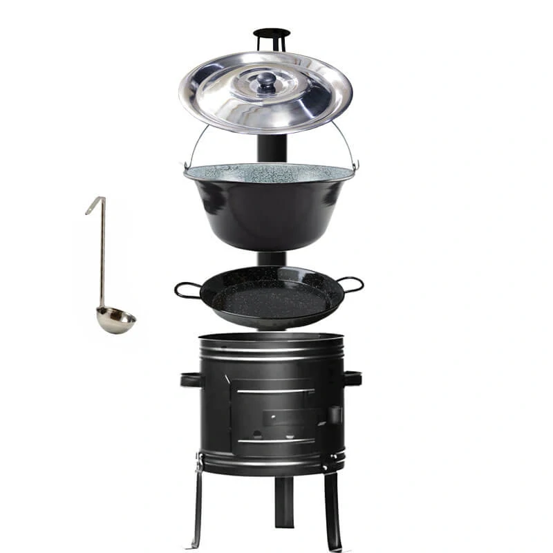 Smaltovaný kotlík 25 L + kovová kotlina + smaltovaná panvica 46 cm Paella