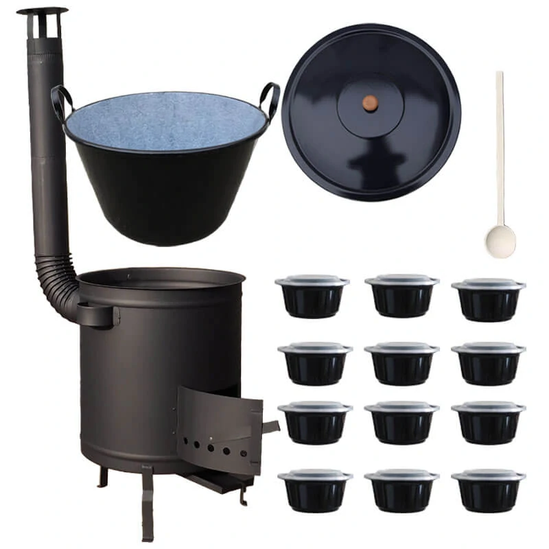 Smaltovaný kotol 60 L + hrubostenná kotlina 53 cm (2 mm) STRONG PLUS 600 + misky 12 ks
