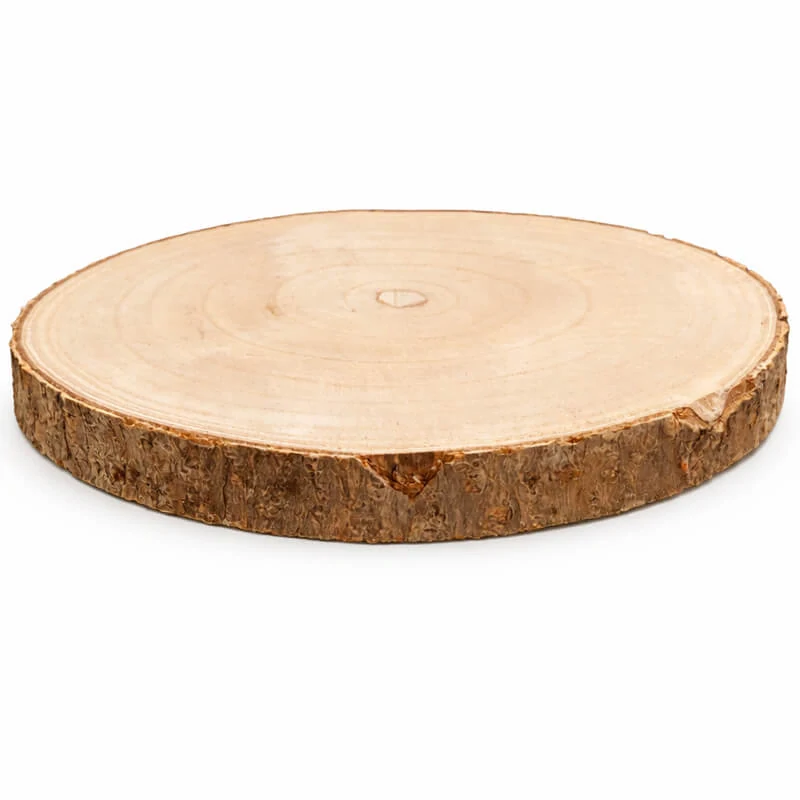 Súprava 6 drevených podnosov z prírodného plátku dreva s kôrou Ø 20–24 cm