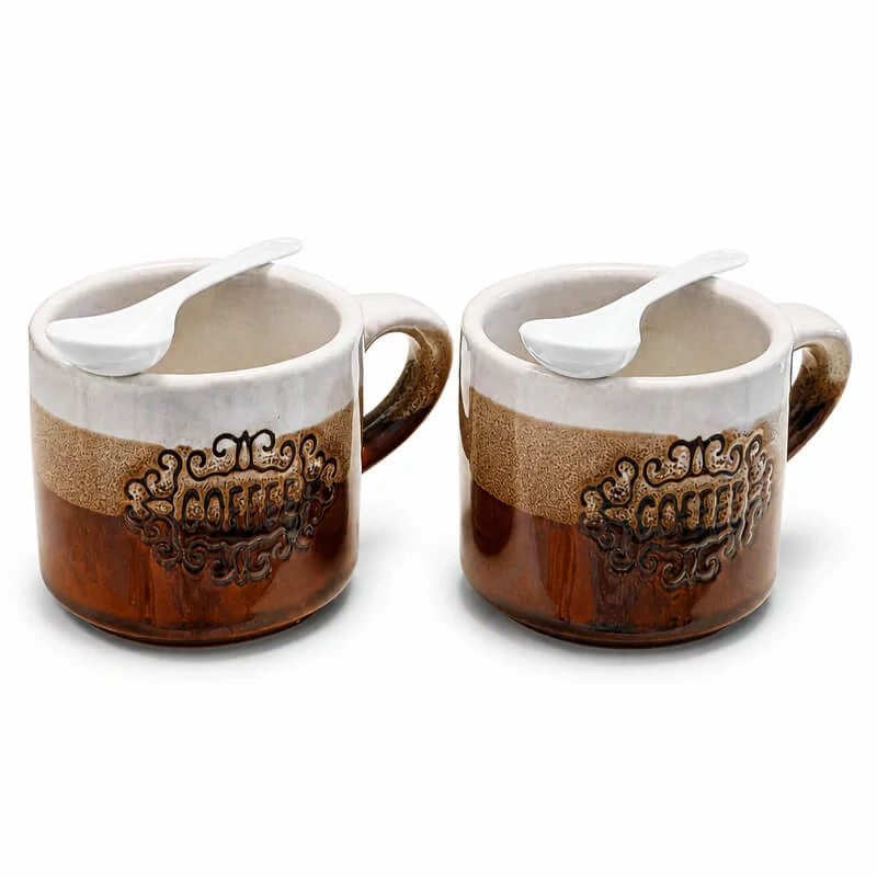 Keramické poháre na kávu 150 ml COFFEE s lyžičkami 2 ks