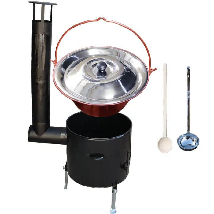 Medený kotlik 10 L (1,2 mm) + smaltovaná kotlina 31 cm + vareška a naberačka Easy party
