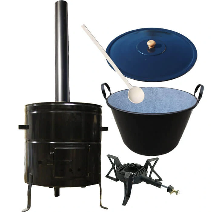 Zabíjačkový smaltovaný kotol 60 L + kovová kotlina 53 cm + horák 7 kW + dymovod