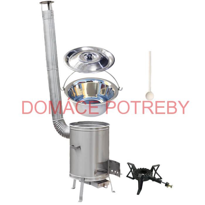 Antikorový kotlík 14 L (0,8 mm) + nerezová kotlina 36 cm + liatinový horák 7 kW, vareška LUX