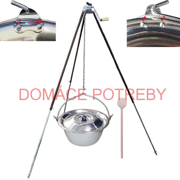Antikorový kotlík 20 L (0,8 mm) s nitmi + teleskopická trojnožka s poistnou kladkou + pokrievka