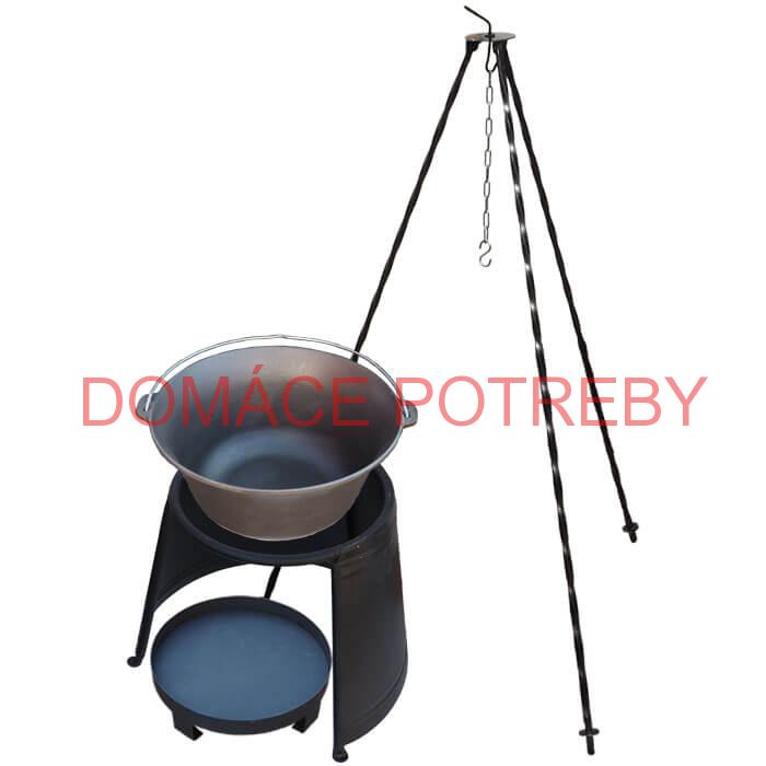 Liatinový kotlík 7,2 L + chránič plameňa 32 cm + ohnisko 36 cm + trojnožka 1,2 m