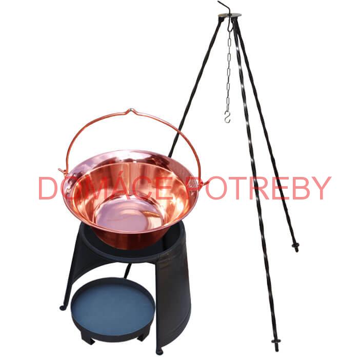 Medený kotlík 20 L (1,2 mm) + chránič plameňa 43 cm + ohnisko 36 cm + trojnožka 1,2 m