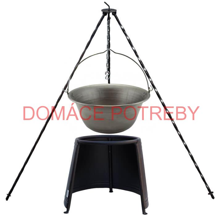 Železný kotlík 6 L (0,75 mm) + chránič plameňa 32 cm + trojnožka 1,2 m