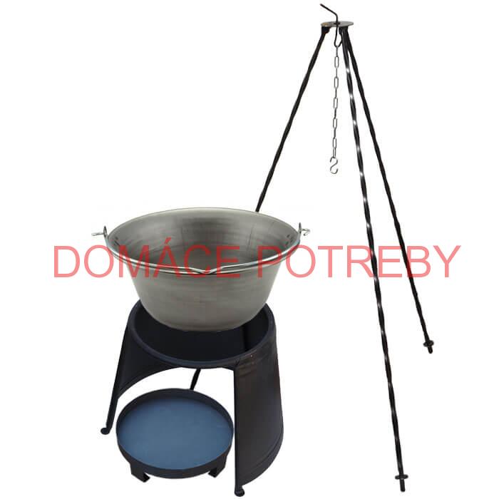 Železný kotlík 20 L (0,75 mm) + chránič plameňa 43 cm + ohnisko 36 cm + trojnožka 1,2 m
