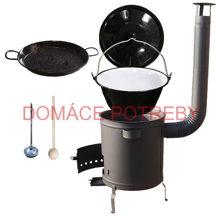 Smaltovaný kotlík 13 L (1,2 mm) + Paella panvica 38 cm + hrubostenná (1,5 mm) žiaruvzdorná kotlina (1,5 mm) 36 PLUS 600