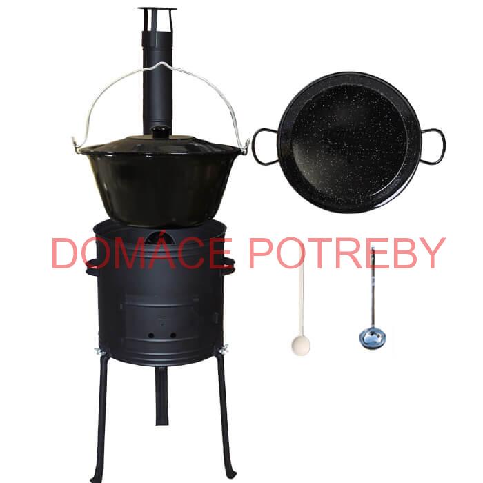 Smaltovaný kotlík 13 L (1,2 mm) + Paella panvica 38 cm + kotlina s vysokými nožičkami 36 cm, žiaruvzdorná farba Plus 700