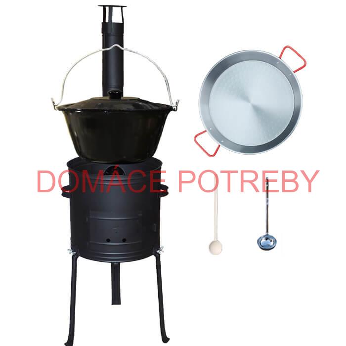Smaltovaný kotlík 13 L (1,2 mm) + Paella panvica 38 cm + kotlina s vysokými nožičkami 36 cm, žiaruvzdorná farba Plus 700