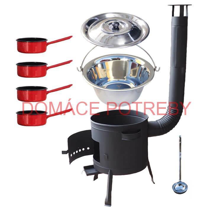 Nerezový kotlík 22 L (0,8 mm) INOX + smaltované rajnice 4 ks + nízka žiaruvzdorná kotlina 42 cm PLUS 600