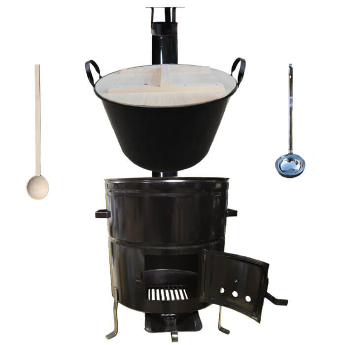 Smaltovaný kotol 100 L + kovová kotlina 60 cm + vareška a naberačka BIG PARTY