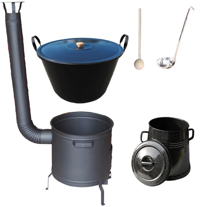 Smaltovaný kotol 60 L + žiaruvzdorná kotlina 53 cm PLUS 600 + Nádoba na masť 10 L