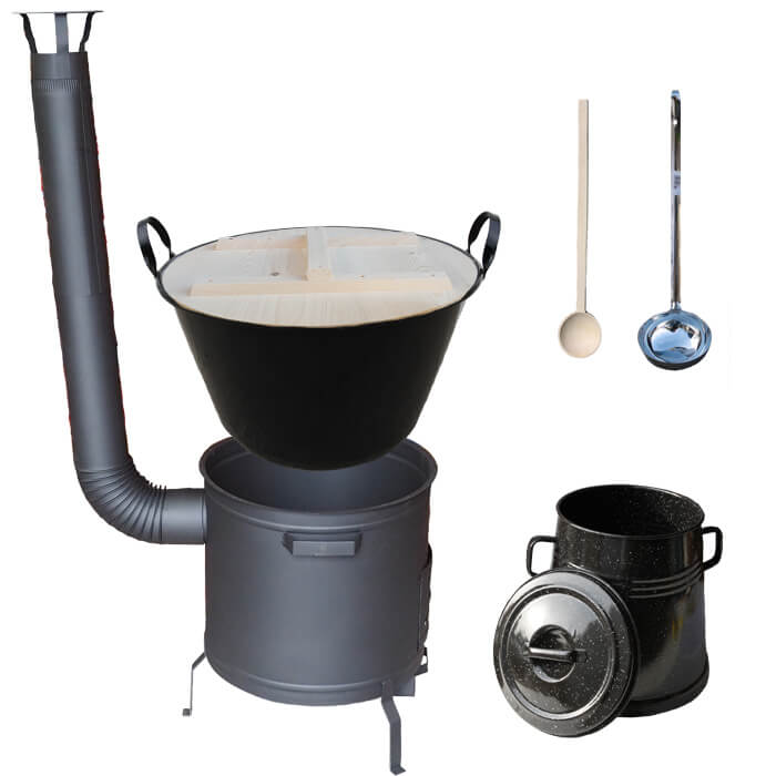 Smaltovaný kotol 100 L + žiaruvzdorná kotlina 60 cm PLUS 600 + Nádoba na masť 10 L