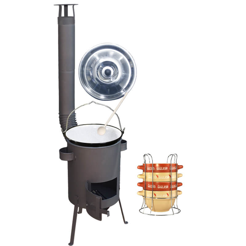 Smaltovaný kotlík 22 L (1,2 mm) + misky na guláš 4 ks + žiaruvzdorná kotlina 42 PLUS 600 4 MM