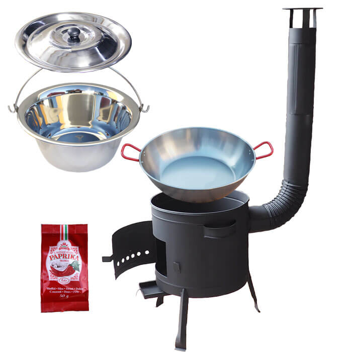 Nerezový kotlík 22 L (0,8 mm) INOX + Panvica PAELLA (WOK) 45 cm + sladká paprika 50 g + nízka kotlina 42 PLUS 600
