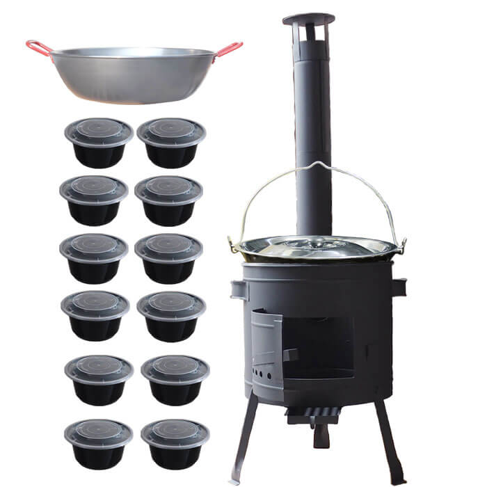 Smaltovaný kotlík 22 L + Panvica PAELLA (WOK) 45 cm + misky 12 ks + nízka kotlina 42 PLUS 600