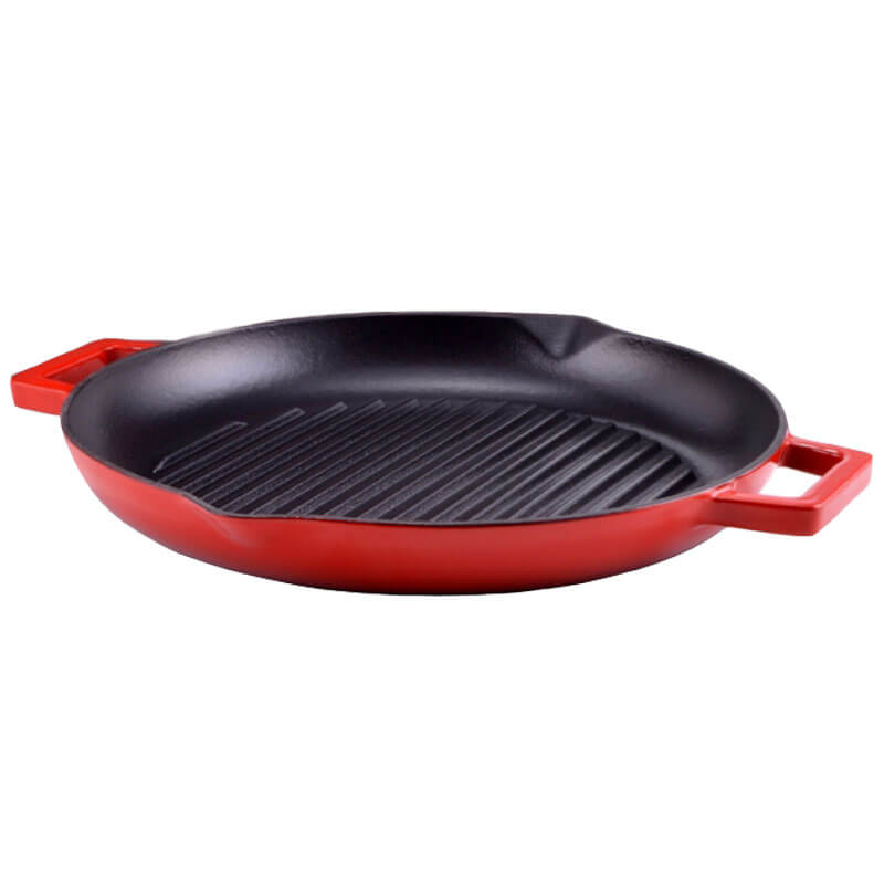 Liatinová posmaltovaná panvica na grilovanie 31 cm s výlevkami BBQ