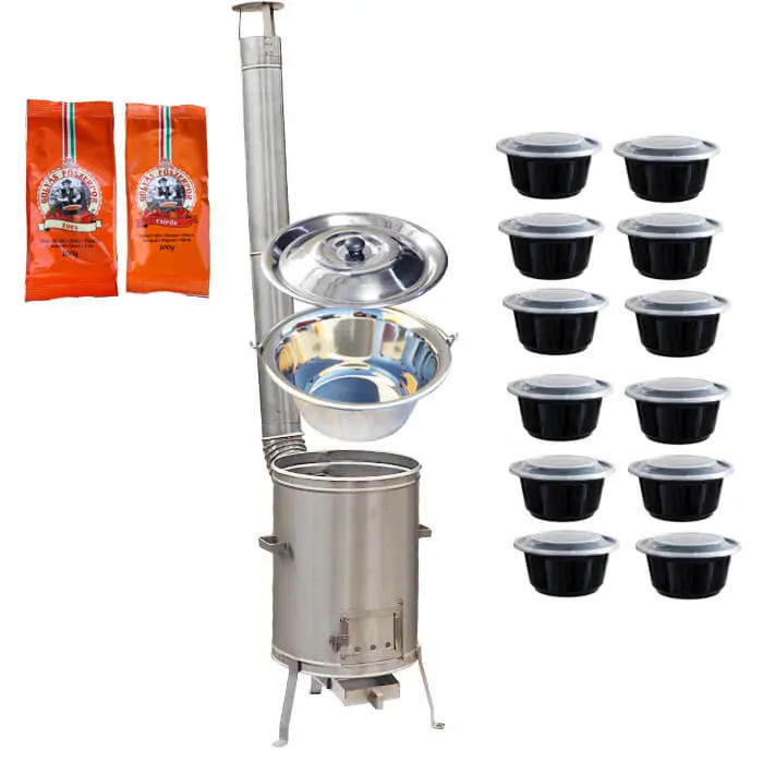 Nerezový kotlík 22 L (0,8 mm) INOX + nerezová kotlina 42 cm LUX + misky 12 ks + 2 x korenie na guláš 100 g