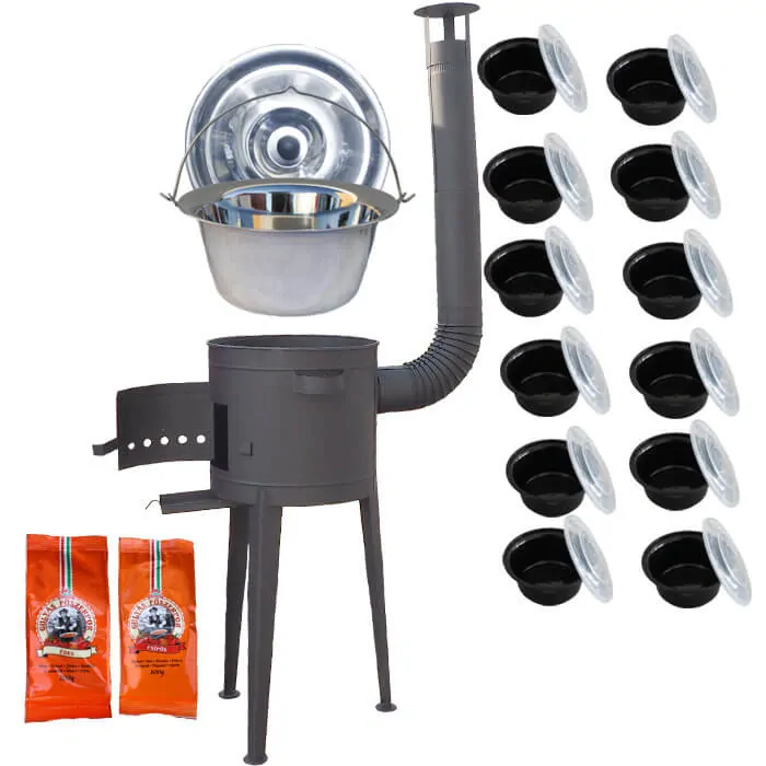 Nerezový kotlík 22 L (0,8 mm) INOX + vysoká žiaruvzdorná kotlina (1,5 mm) HODO 42 cm PLUS 600 + misky 12 ks + 2 x korenie na guláš 100 g