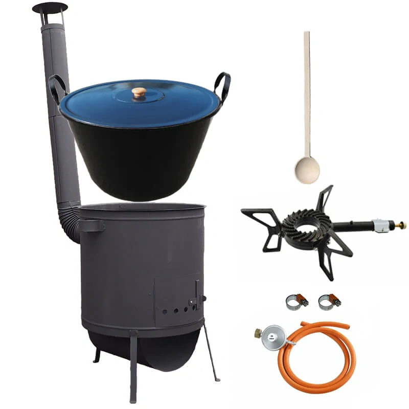 Smaltovaný kotol 70 L na zabíjačku + žiaruvzdorná kotlina 53 PLUS 600 4 MM + horák 7,5 kW + vareška