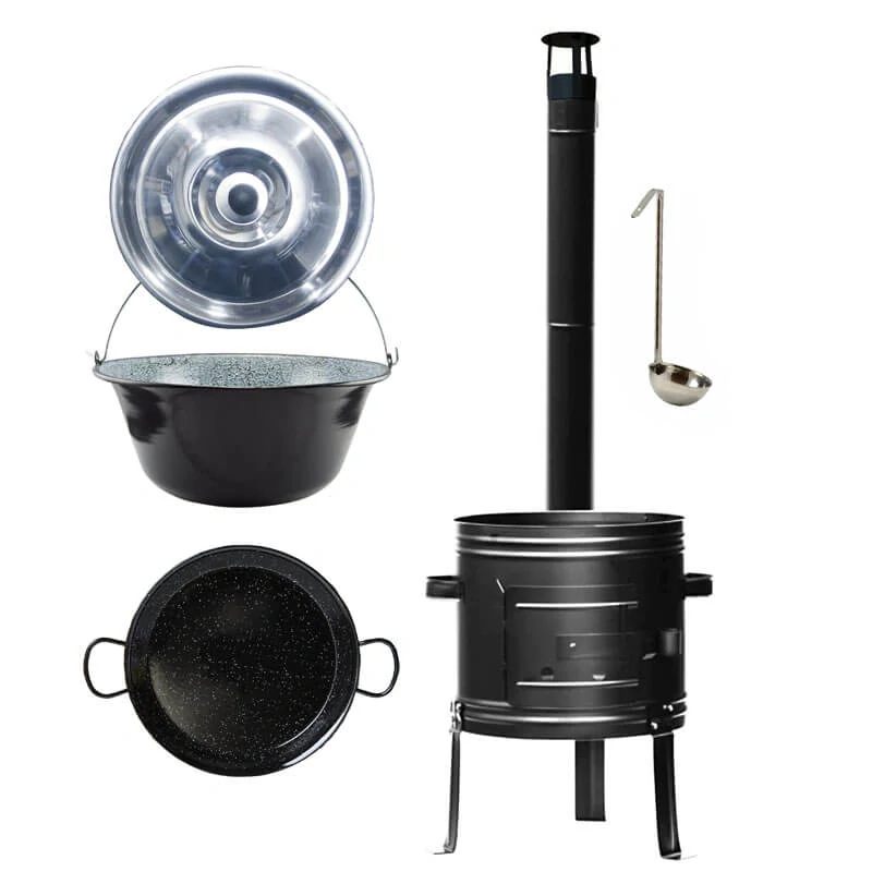 Smaltovaný kotlík 25 L + kovová kotlina + smaltovaná panvica 46 cm Paella