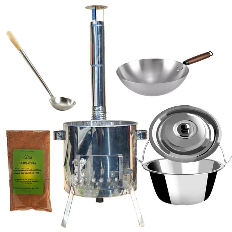 Nerezový kotlík 10 L (0,8 mm) + nerezová kotlina 31 INOX LUSTRO + Wok + korenie 50 g