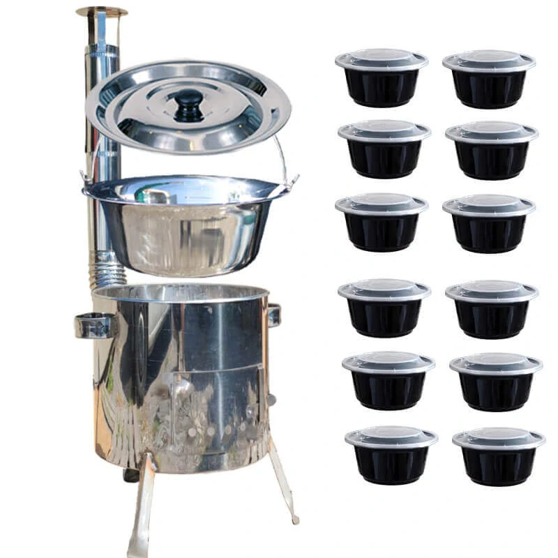 Nerezový kotlík 14 L (0,8 mm) INOX + Nerezová kotlina 36 INOX LUSTRO + misky 12 ks