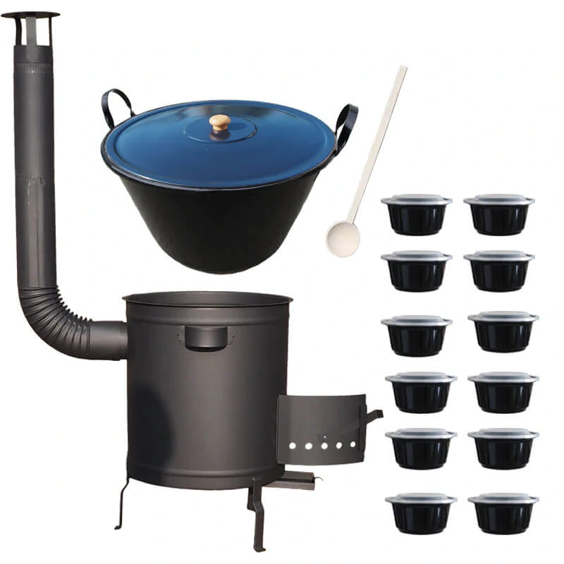 Smaltovaný kotol 70 L + hrubostenná kotlina 53 cm (2 mm) STRONG PLUS 600 + misky 12 ks