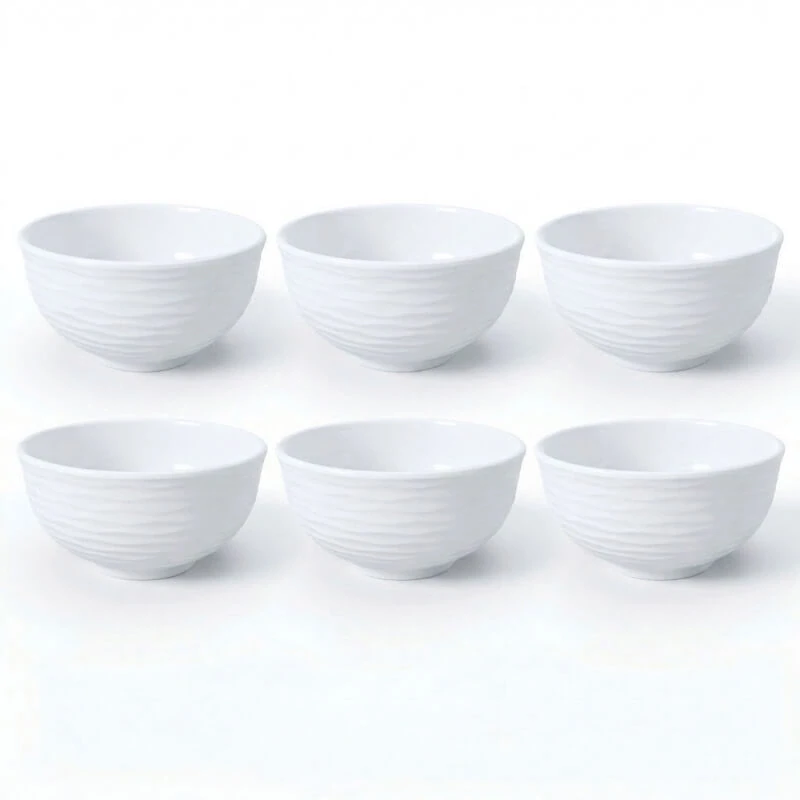 Set 6 ks: Prémiové biele misky s kamennou štruktúrou (750 ml)