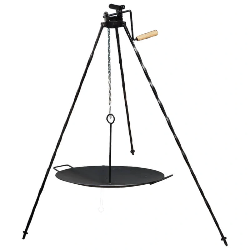 Grilovacia súprava CLASSIC STEEL PRO: Trojnožka 1,2 m s kladkou + Železná panvica 49 cm