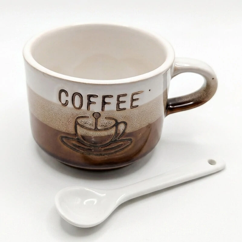 Keramický pohár na kávu 150 ml COFFEE s lyžičkou 1 ks