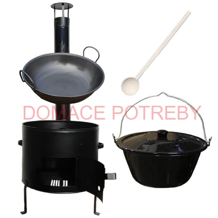 Smaltovaný kotlík 13 L (1,2 mm) + železná grilovacia panvica s uškami GRILL PARTY