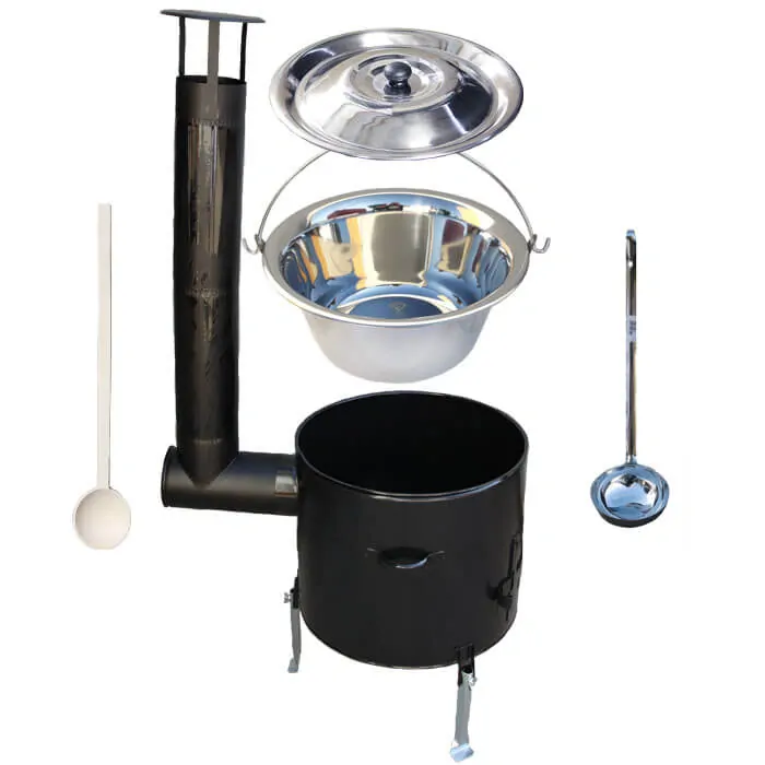 Antikorový kotlík 10 L (0,8 mm) + smaltovaná kotlina 31 cm + vareška a naberačka Easy party