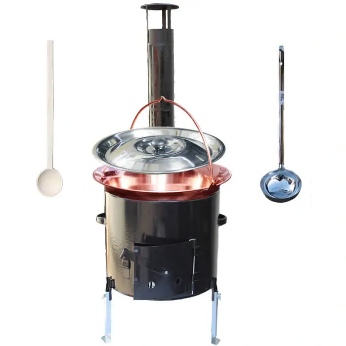 Medený kotlik 10 L (1,2 mm) + smaltovaná kotlina 31 cm + vareška a naberačka Easy party