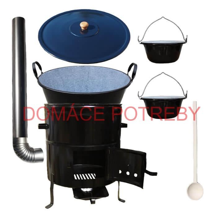 Zabíjačkový smaltovaný kotol 80 L + kovová kotlina 58 cm + 2 servírovacie kotlíky