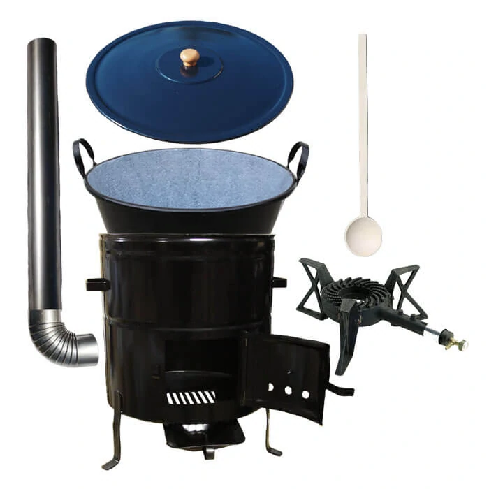 Zabíjačkový smaltovaný kotol 70 L + kovová kotlina 56 cm + horák 7 kW + dymovod