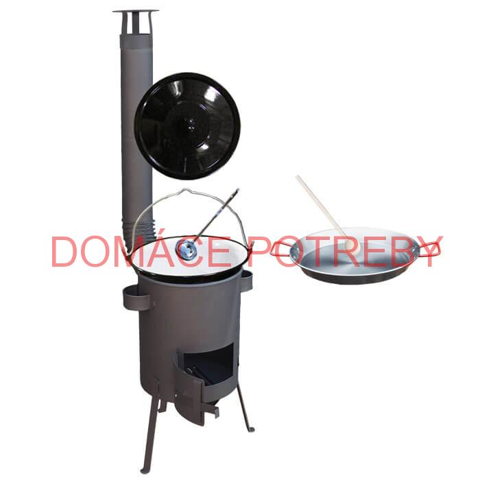 Smaltovaný kotlík 16 L + Paella oceľová panvica 42 cm + žiaruvzdorná kotlina 39 PLUS 600 s roštom na popol 4 mm