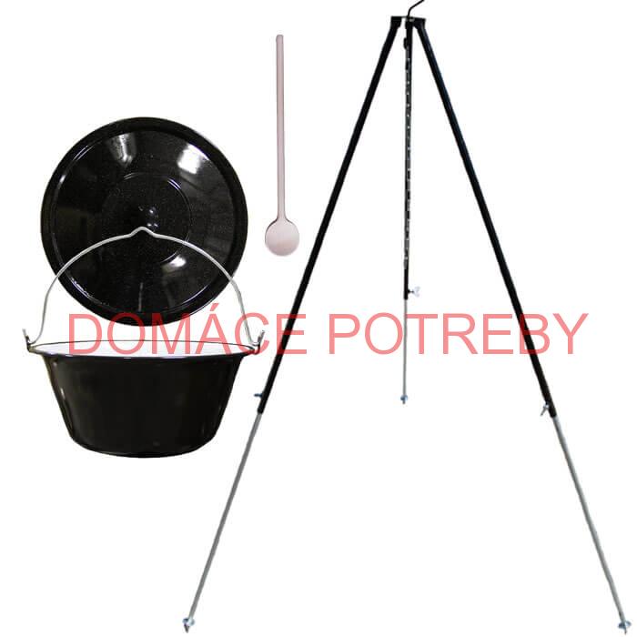 Smaltovaný kotlík 30 L + pokrievka + teleskopická trojnožka 1,7 m