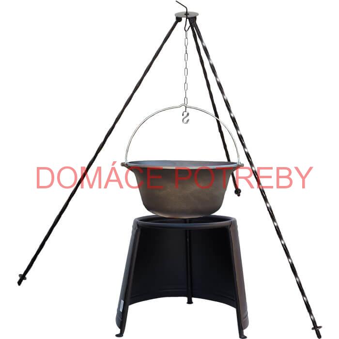 Liatinový kotlík 10,8 L + chránič plameňa 37 cm + trojnožka 1,2 m