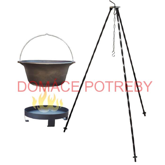 Liatinový kotlík 16 L + trojnožka 1,2 m + ohnisko 36 cm