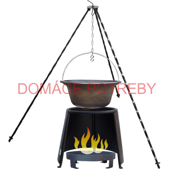 Liatinový kotlík 7,2 L + chránič plameňa 32 cm + ohnisko 36 cm + trojnožka 1,2 m