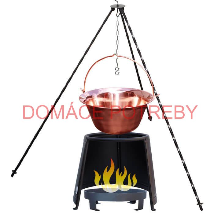 Medený kotlík 14 L (1,2 mm) + chránič plameňa 37 cm + ohnisko 36 cm + trojnožka 1,2 m